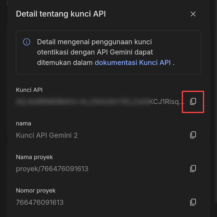Copy the API key